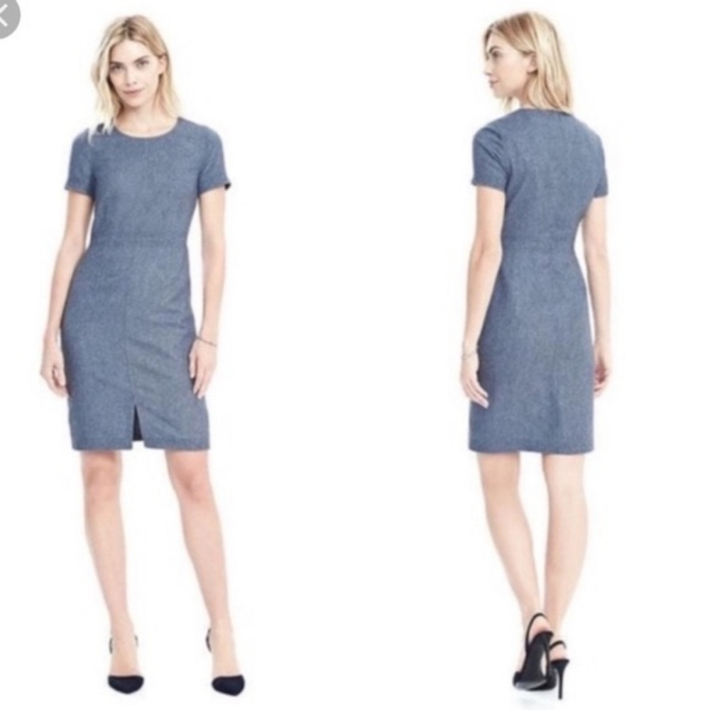 Banana Republic Light Blue Wool Classic Short-Sleeve Sheath Dres, Size 10 GUC - Picture 5 of 6